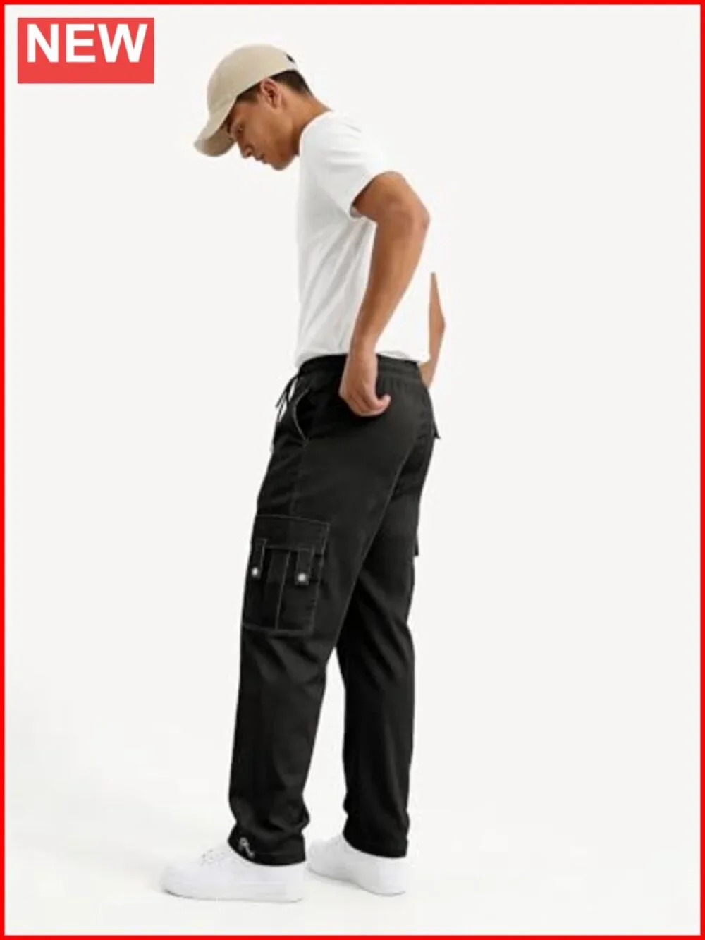Relaxed Fit Stretch Cargo Pants with Elastic Waist